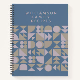 Elegant Geometric Dusty Blue Personalised Recipe Notebook
