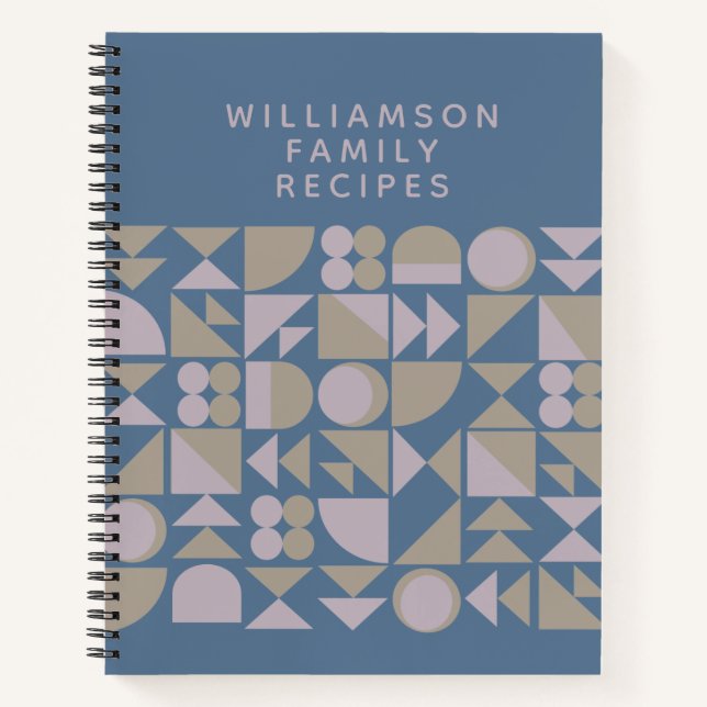 Elegant Geometric Dusty Blue Personalised Recipe Notebook (Front)