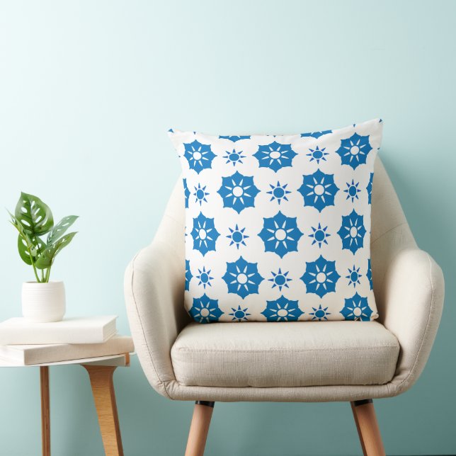 Elegant Geometric Floral Blue And White Pattern Cushion (Chair)