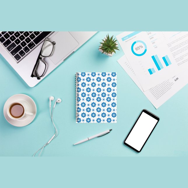 Elegant Geometric Floral Blue And White Pattern Notebook (Creator Uploaded)