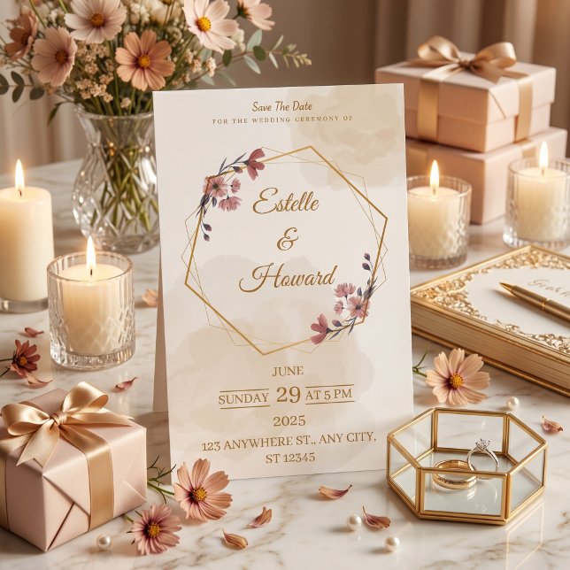 Elegant Geometric Floral Save The Date Card (Creator Uploaded)