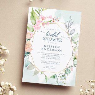 Elegant Geometric Floral Watercolor Bridal Shower Invitation