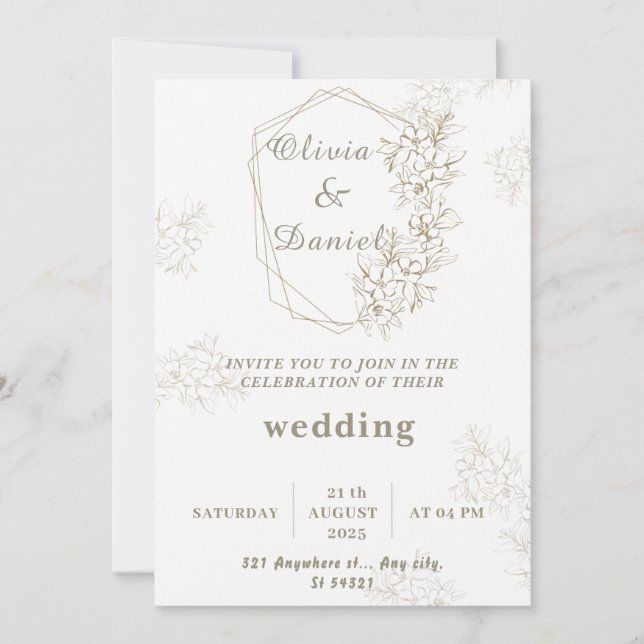 Elegant Geometric Floral Wedding Invitation (Front)