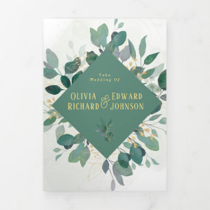 Elegant Geometric Frame leaves   photo Wedding Tri-Fold Invitation