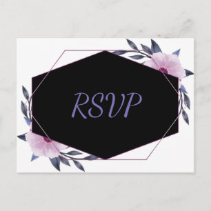 Elegant Geometric frame purple floral rsvp Invitation Postcard