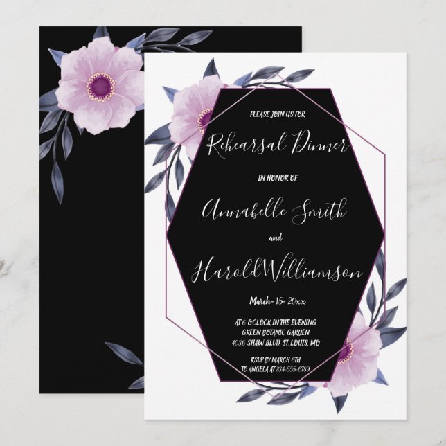 Elegant Geometric frame purple  Rehearsal Dinner Invitation (Front/Back)