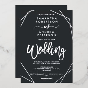 Elegant geometric frame silver script wedding