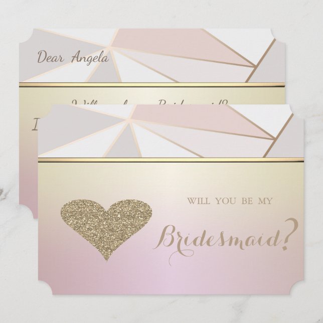 Elegant Geometric ,Glitter Heart  Bridesmaid Card (Front/Back)