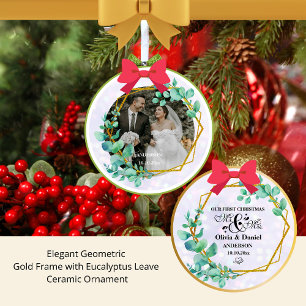 Elegant Geometric Gold Frame with Eucalyptus Leave Ceramic Tree Decoration
