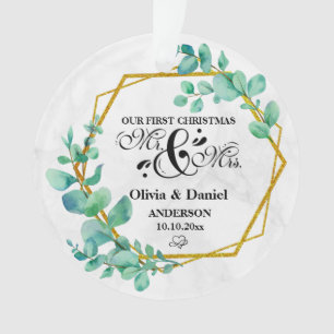 Elegant Geometric Gold Frame with Eucalyptus Leave Ornament