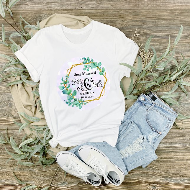 Elegant Geometric Gold Frame with Eucalyptus Leave T-Shirt (Creator Uploaded)