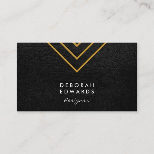 Elegant Geometric Gold Lines Faux Leather Business Card (Front)