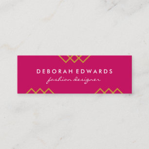 Elegant Geometric Gold Lines Hot Pink Black Mini Business Card