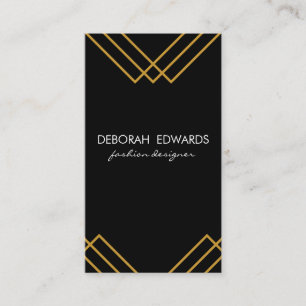 Elegant Geometric Gold Lines Simple Black Business Card