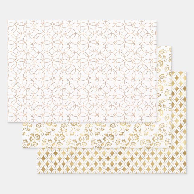 Elegant Geometric Gold Pattern Wrapping Paper Sheet (Set)