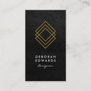 Elegant Geometric Gold Squares Faux Leather Business Card