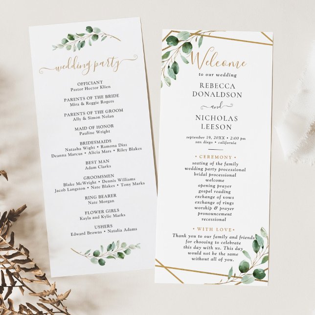 Elegant Geometric Greenery Eucalyptus Program Menu (Creator Uploaded)