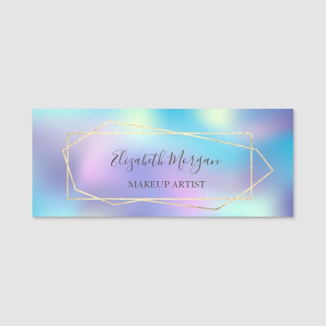 Elegant Geometric,Holographic  Makeup artist Name Tag (Front)