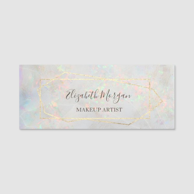 Elegant Geometric,Holographic Opal Name Tag (Front)