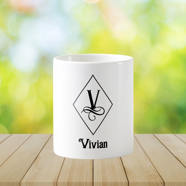 Elegant Geometric Initial Monogram V Coffee Mug (Creator Uploaded)