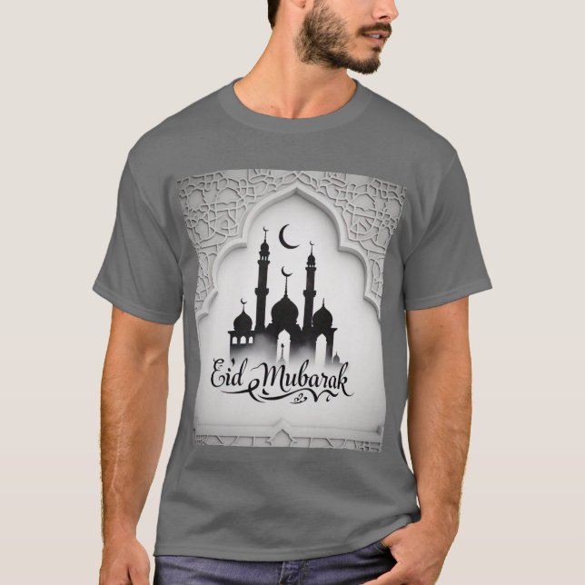 Elegant Geometric Islamic Architecture Eid Mubarak T-Shirt (Front)