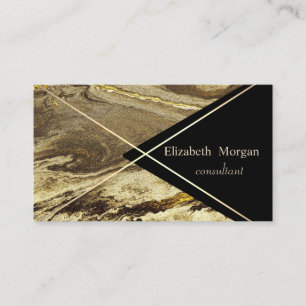 Elegant Geometric Marble,Black Gold Stripes Business Card