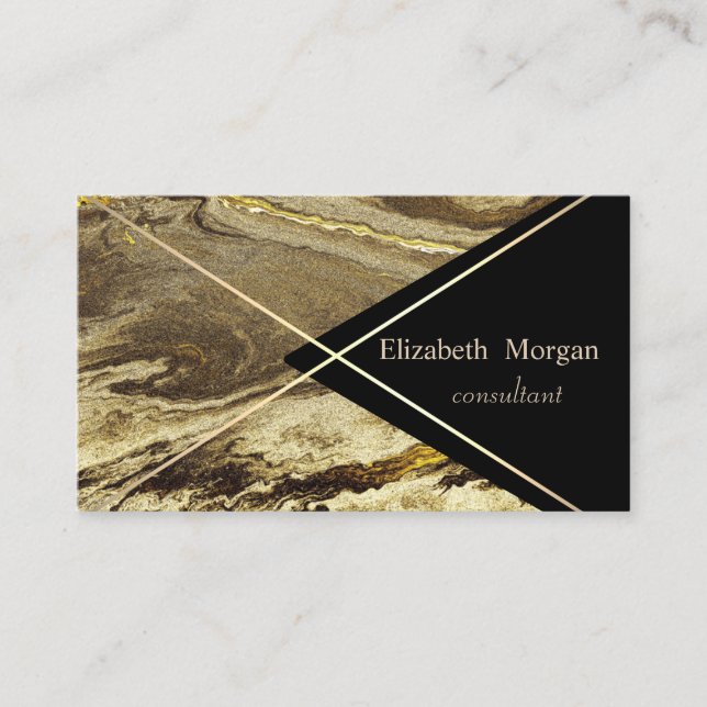 Elegant Geometric Marble,Black Gold Stripes Business Card (Front)