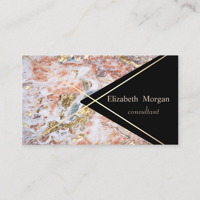 Elegant Geometric Marble Glitter Gold Stripes Business Card (Front)