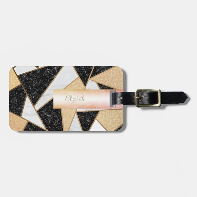 Elegant Geometric Marble - Personalised Luggage Tag (Front Horizontal)