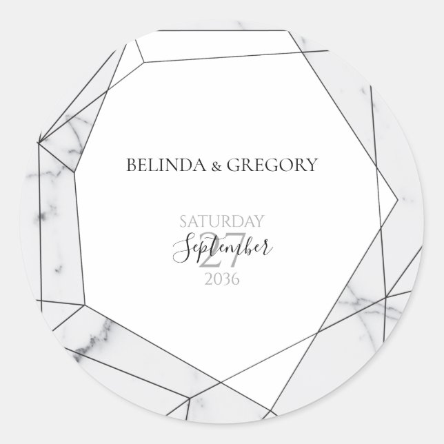 Elegant Geometric Marble Wedding Classic Round Sticker (Front)