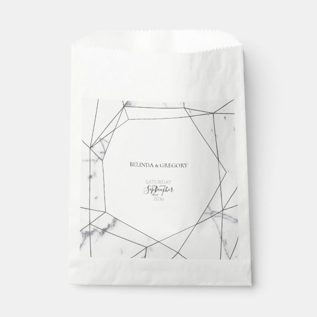 Elegant Geometric Marble Wedding Favour Bags (Front)