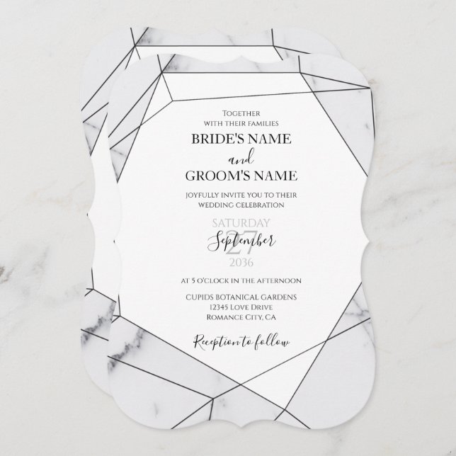 Elegant Geometric Marble Wedding Invitations (Front/Back)