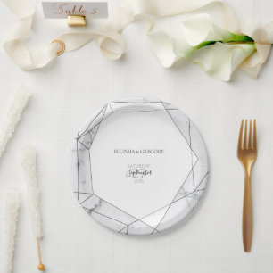 Elegant Geometric Marble Wedding  Paper Plate