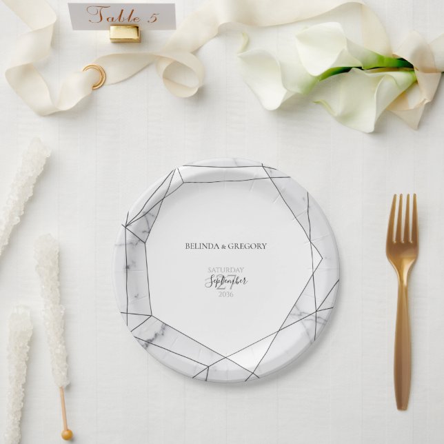 Elegant Geometric Marble Wedding  Paper Plate (Wedding)