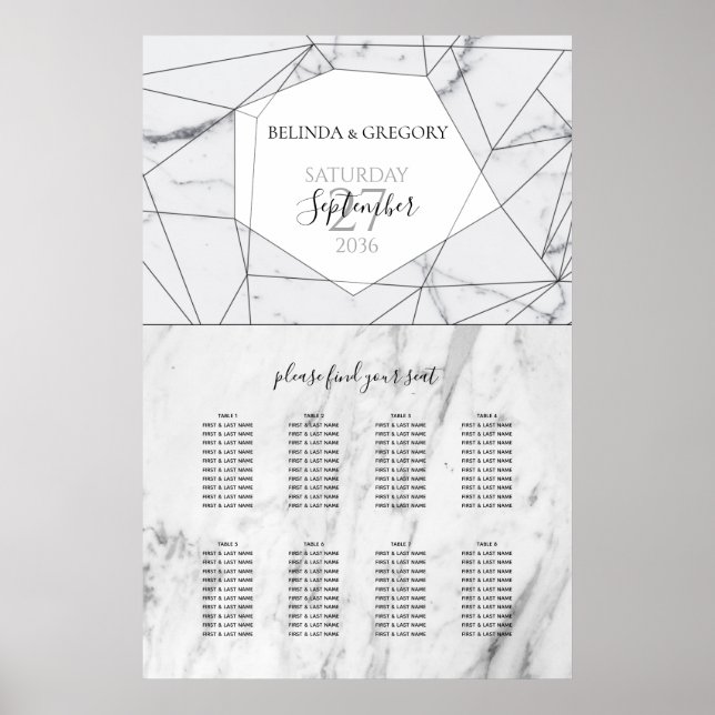 Elegant Geometric Marble Wedding Seating Chart (Front)