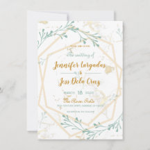 Elegant Geometric Mint-Gold Wedding Invitation