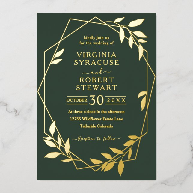 Elegant Geometric Modern Royal Dark Green Wedding (Front)