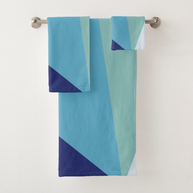 Elegant geometric navy blue and sea green pastel bath towel set (Insitu)
