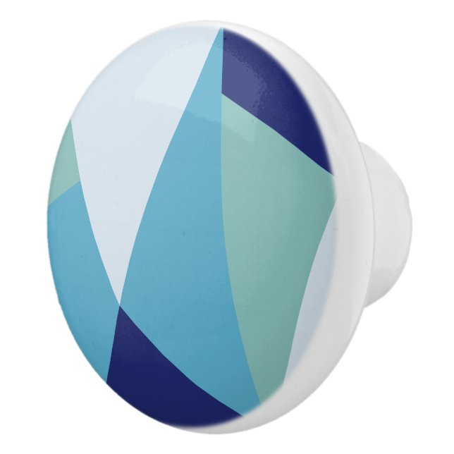 Elegant geometric navy blue and sea green pastel ceramic knob (Right)