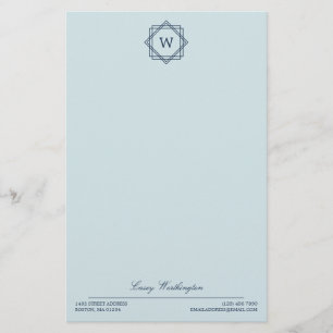 Elegant Geometric Navy Blue Monogram & Name Stationery