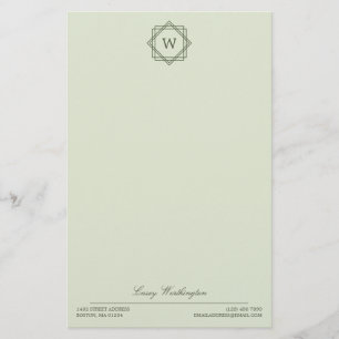Elegant Geometric Olive Green Monogram & Name Stationery
