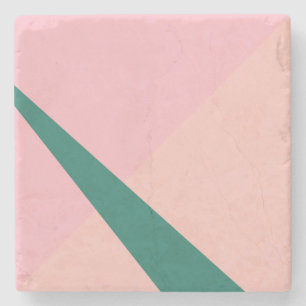 Elegant geometric pastel pink peach green stone coaster