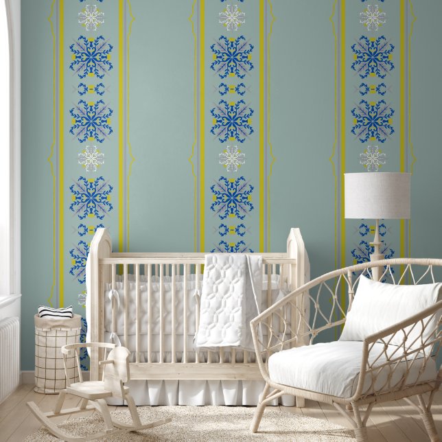 Elegant Geometric pattern blue & yellow Wallpaper (Kids)