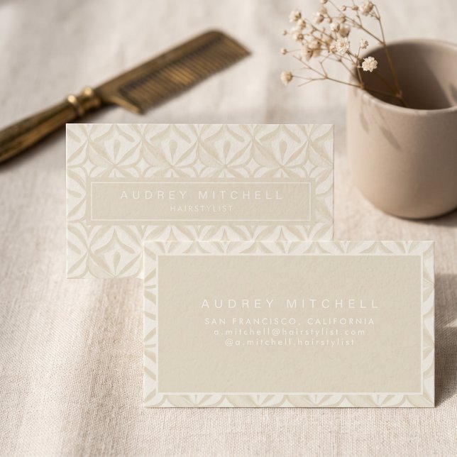 Elegant Geometric Pattern Business Card (Simulated business cards on table)