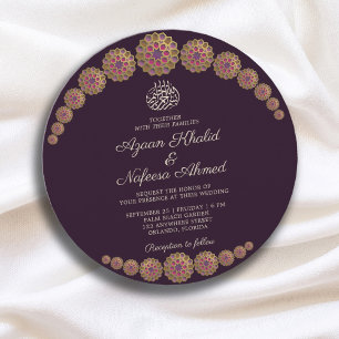 Elegant & Geometric Pattern Islamic Round Wedding Invitation