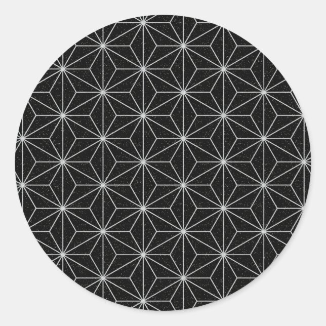 Elegant Geometric Pattern -Silver & Black- Classic Round Sticker (Front)