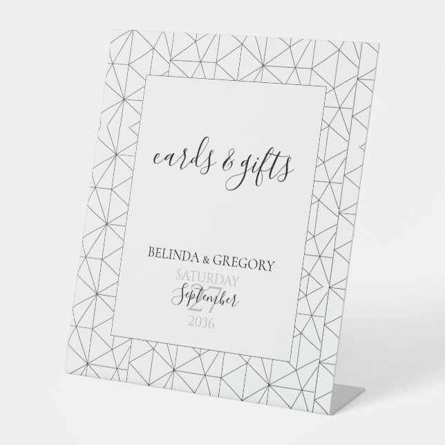 Elegant Geometric Pattern Wedding Cards & Gifts Pedestal Sign (Front)