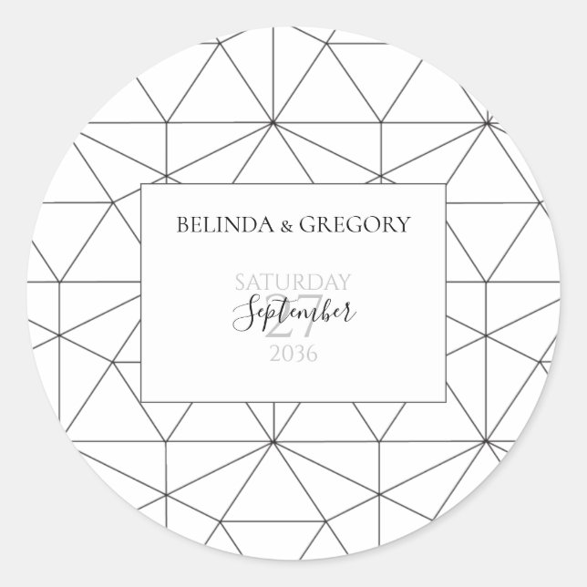 Elegant Geometric Pattern Wedding Classic Round Sticker (Front)