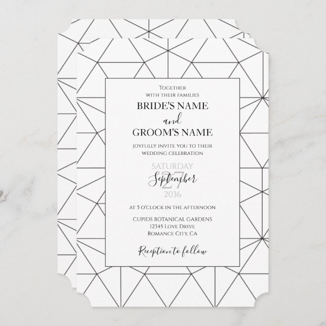 Elegant Geometric Pattern Wedding Invitations (Front/Back)