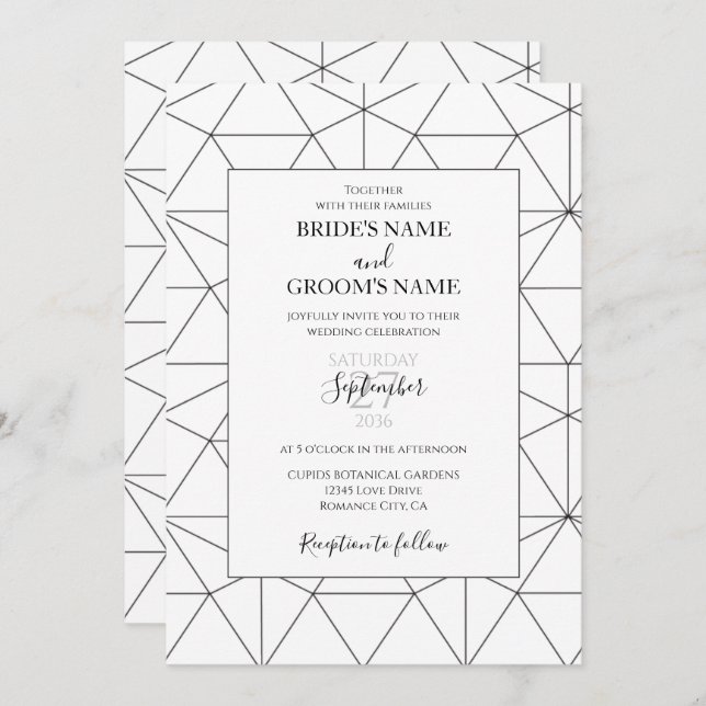 Elegant Geometric Pattern Wedding Invitations (Front/Back)